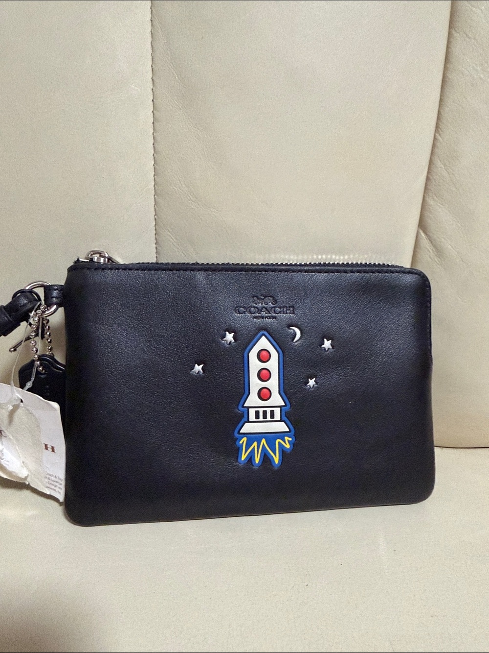 Coach Black Leather Wristlet with Rocket Patch - Picture 12 of 12